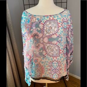 Investments II sheer caftan sleeve top, EUC sz 1x